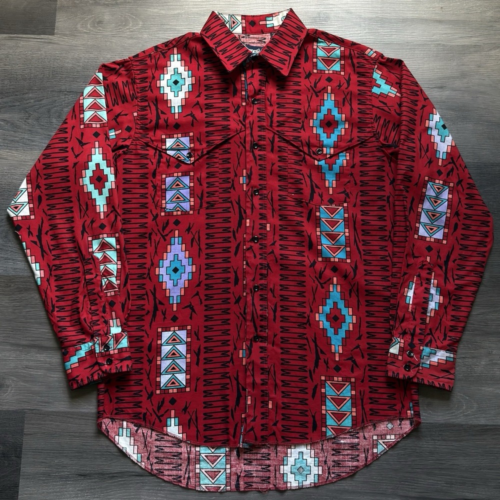 Vintage Wrangler Southwestern Aztec Shirt Mens Size 16x34 Cowboy Cut X-Long Tail